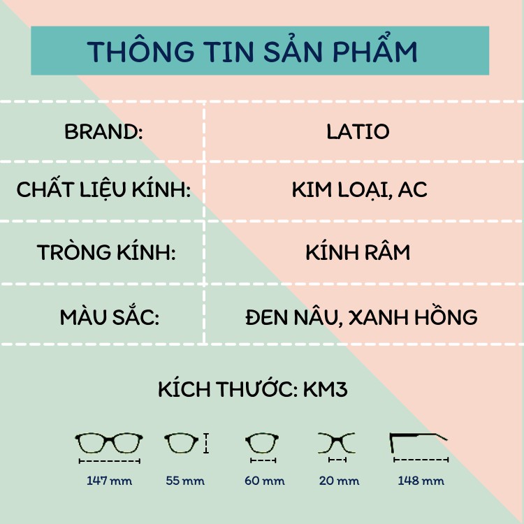 Kính mát nữ thời trang LATIO, kính được thiết kế mắt kính vuông không viền cao cấp sang chảnh.