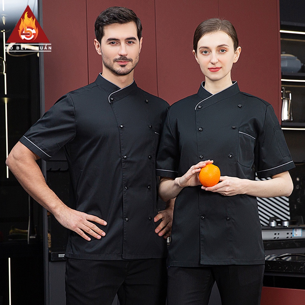 ÁO BẾP NGẮN TAY CT066, ĐỒNG PHỤC BẾP MÀU ĐEN HÀNG KHÁCH SẠN