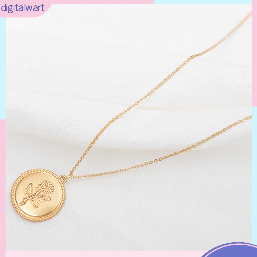 Dây chuyền mặt tròn hình hoa hồng phong cách vintage