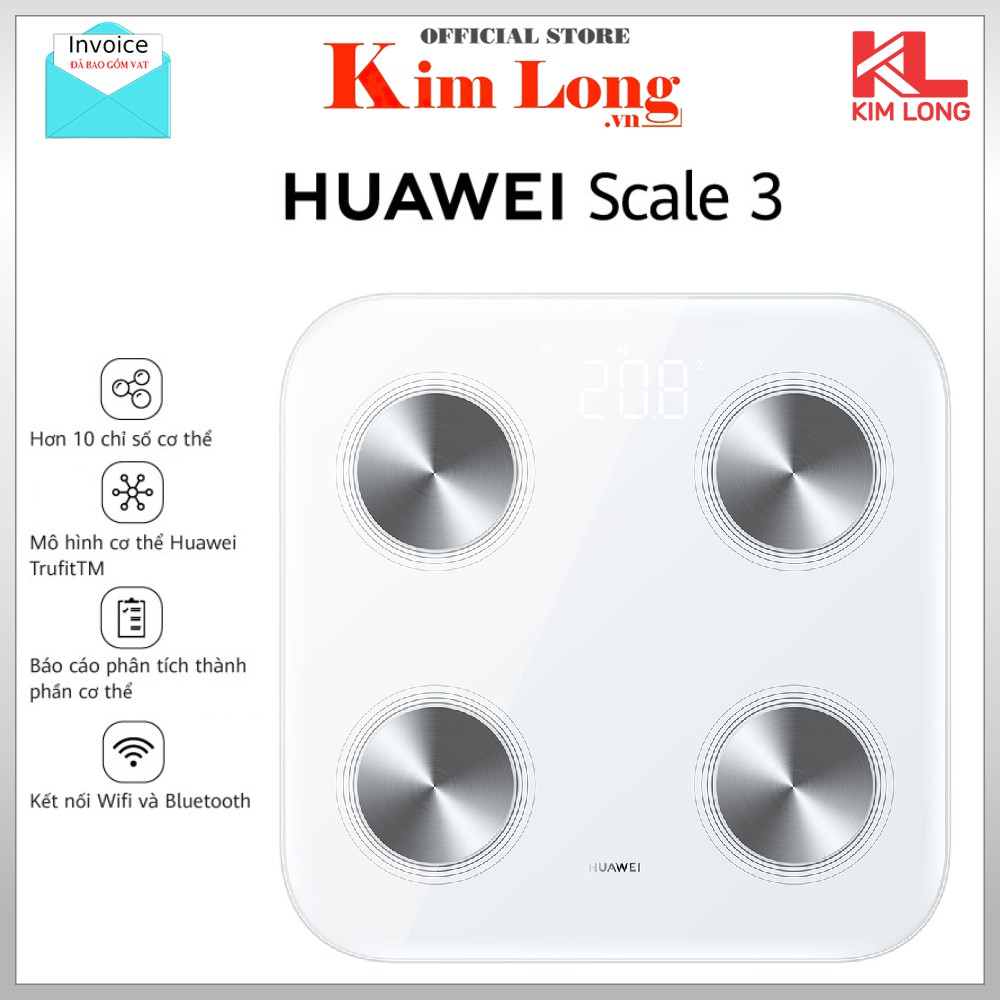 Cân điện tử HUAWEI Scale 3 | Hơn 10 chỉ số cơ thể | Mô hình cơ thể Huawei TrufitTM | Kết nối Wifi và Bluetooth