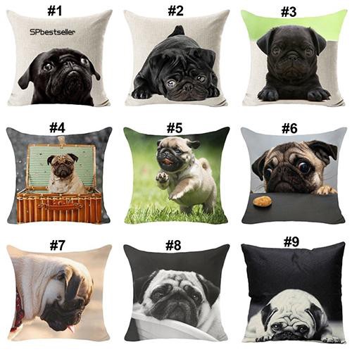 Vỏ gối sofa vải lanh hình chú chó pug , nai sừng tấm trang trí