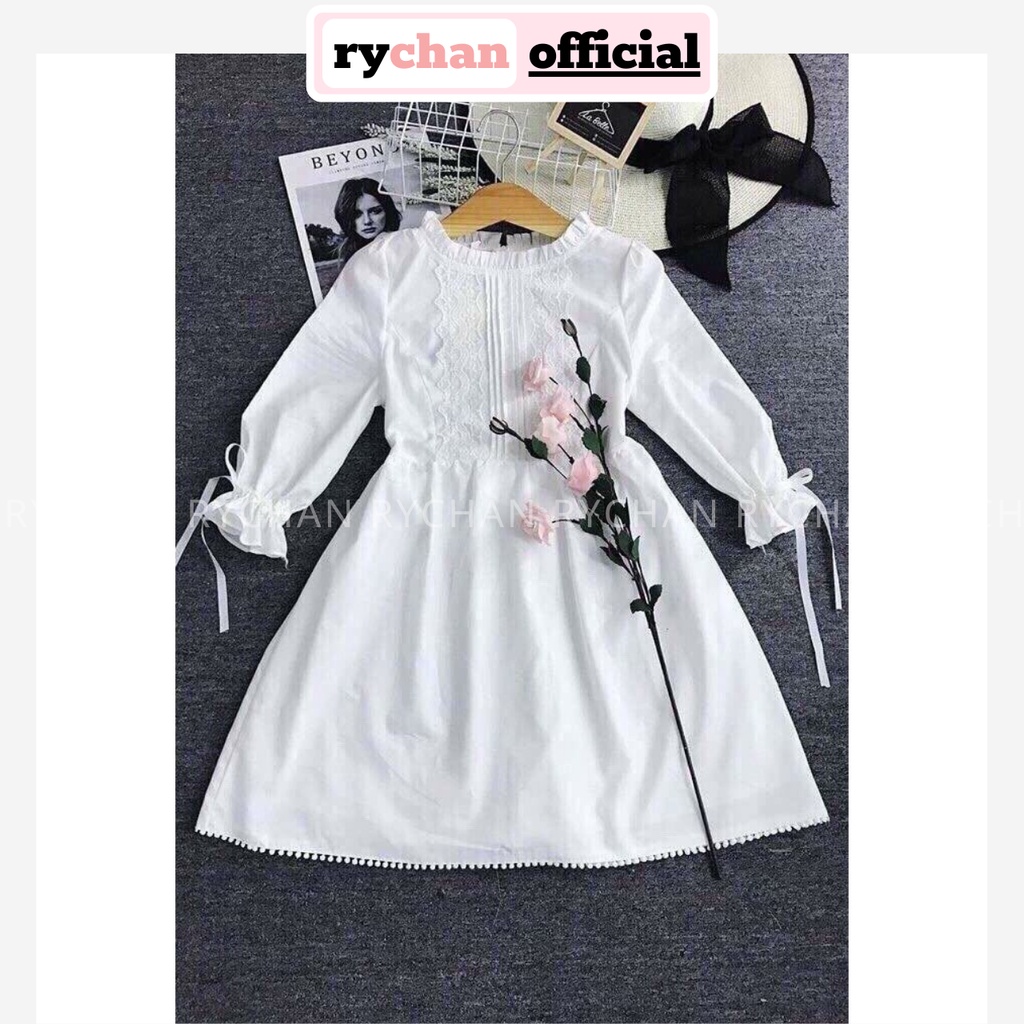 DX555 - Đầm Xòe Form Babydoll Trắng Phối Tay Nơ
