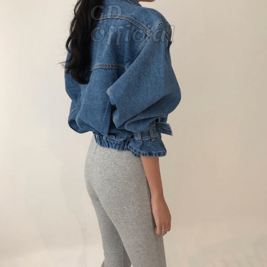K100|Áo khoác jeans nữ dáng ngắn croptop cá tính màu xanh denim GD Official