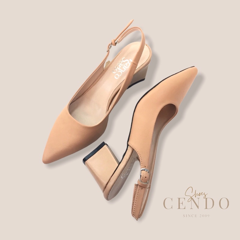 Giày slingback da thật mũi nhọn gót vuông 5cm