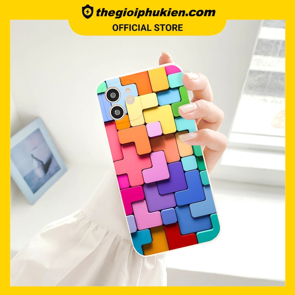 Ốp lưng iphone cạnh vuông Lego sắc màu dành cho iphone 6 đến 14promax - E101