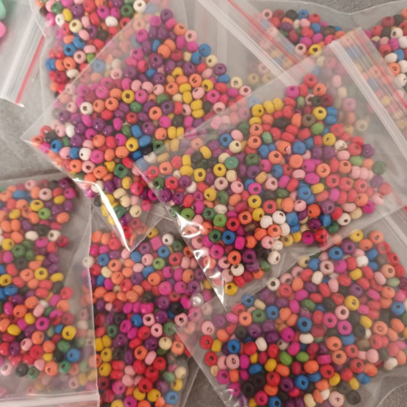 Bịch 100 hạt gỗ bẹt nhiều màu 4li làm handmade