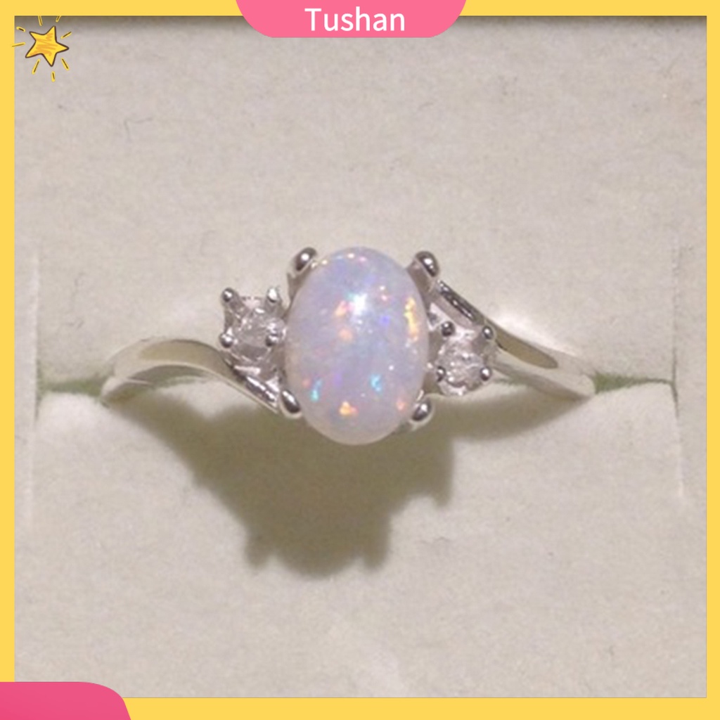 Nhẫn Đính Hôn Đính Đá Opal Nhân Tạo Thời Trang