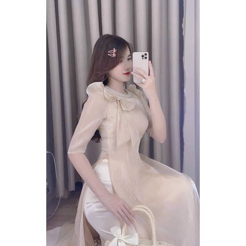ÁO DÀI THIẾT KẾ ĐÍNH CỔ NGỌC