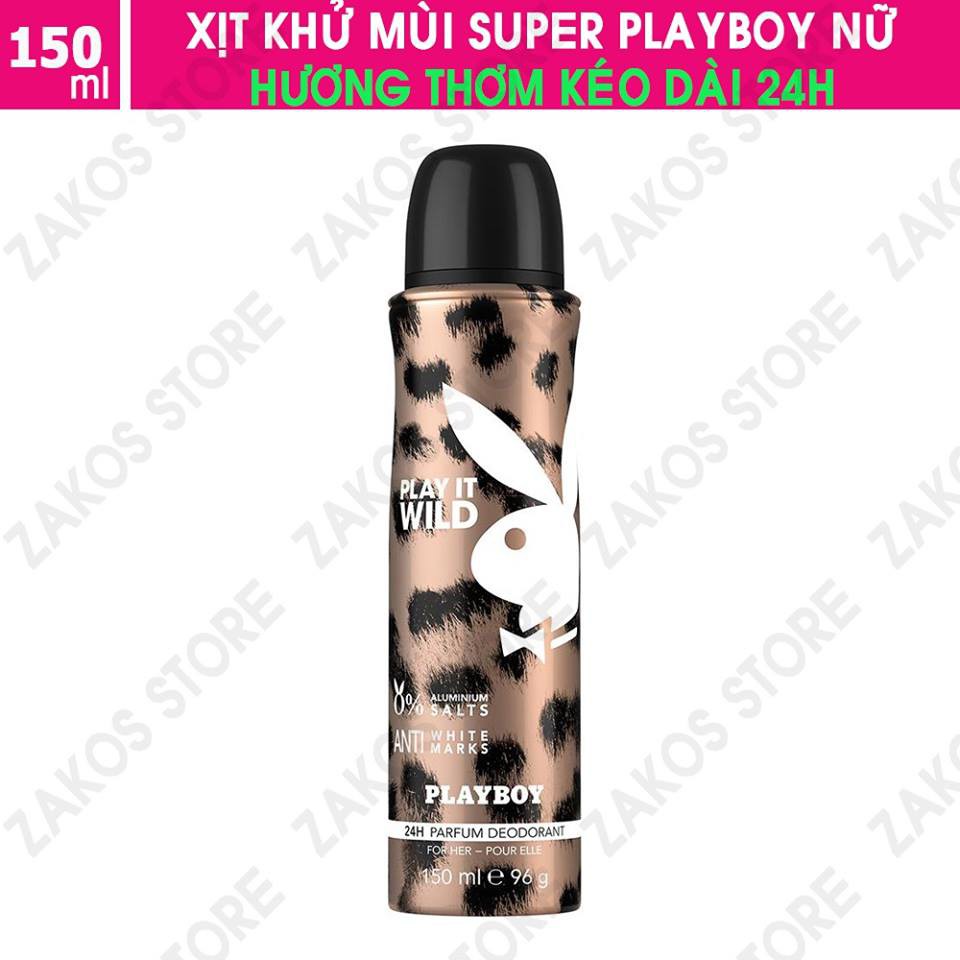 Xịt Khử Mùi Playboy Cơ Thể Nữ Playboy Play It Wild, 150 ml