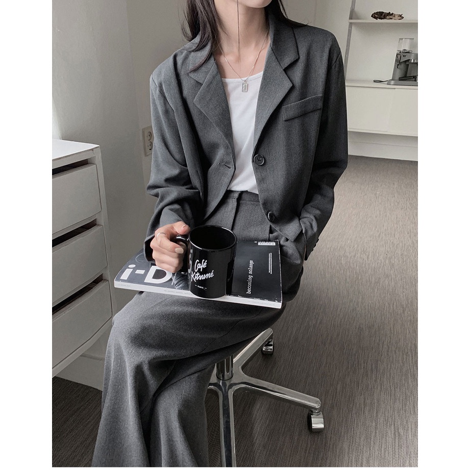 Set Áo Khoác Ngắn Dáng Rộng + Quần Dài Eo Cao Phong Cách Mới 45630