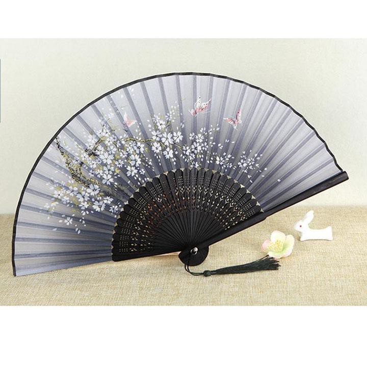 Quạt cổ trang Xám cây dây tuyến cổ đại quạt xếp cầm tay phong cách Trung Quốc phong cách cổ điển