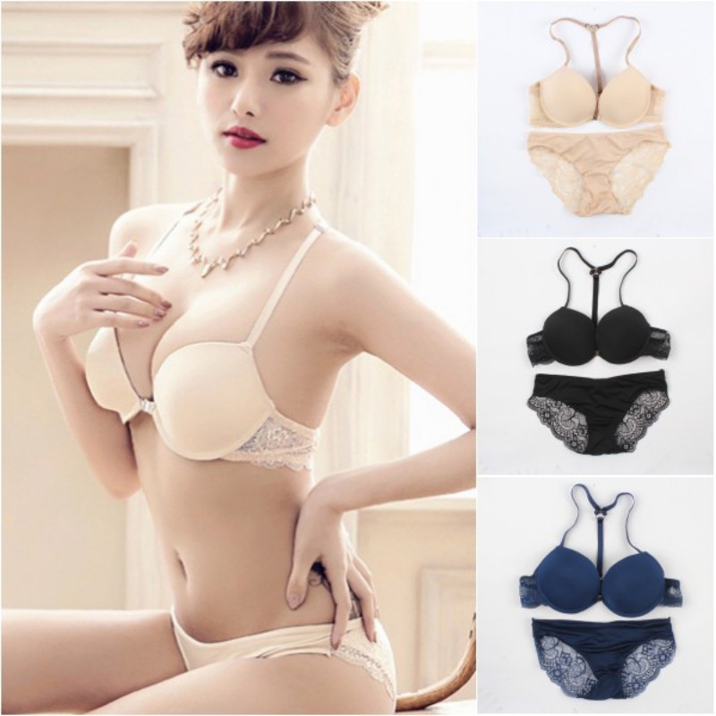 Set Áo Lót Nâng Ngực & Quần Lót Nữ Phối Ren Lưng Chữ T Racerback | BigBuy360 - bigbuy360.vn