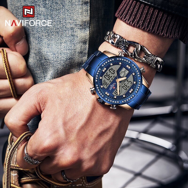 Đồng Hồ Kỹ Thuật Số NAVIFORCE NF9190 Mặt Phối Kim Cương Giả Hợp Thời Trang Thể Thao Cho Nam