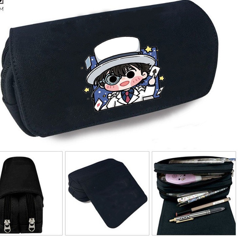 Hộp bút vải canvas in hình CONAN KAITO KID Thám tử lừng danh dễ thương đi học đựng đồ dùng học tập tiện lợi
