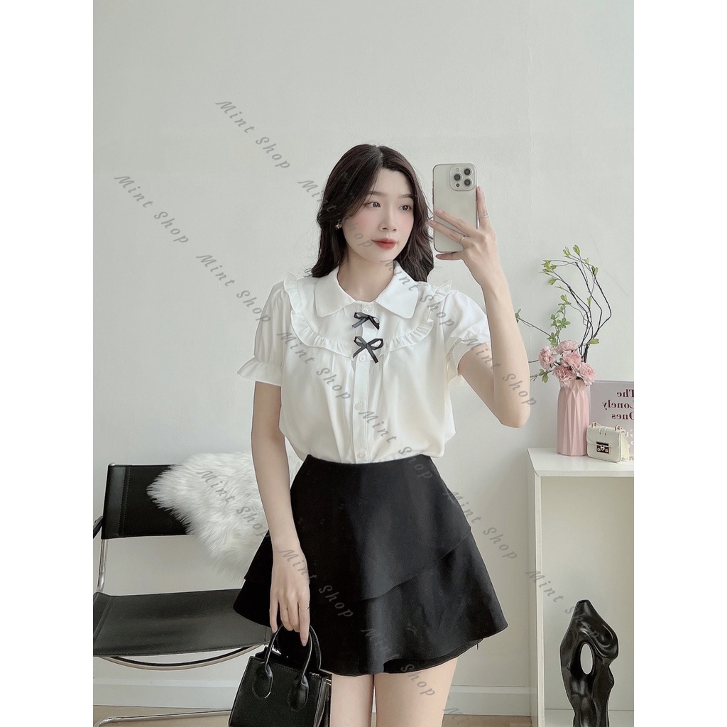 Áo Sơ mi Trắng Nữ Hai Nơ, Cổ Sen Cao cấp | BigBuy360 - bigbuy360.vn