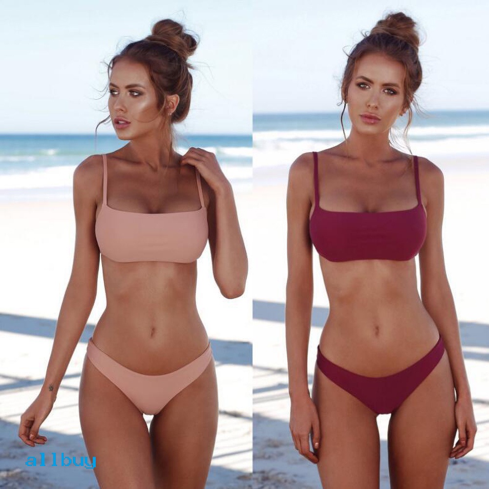 Bộ Đồ Bơi Bikini Hai Mảnh Không Dây Có Đệm Màu Sắc Trơn Dành Cho Nữ
