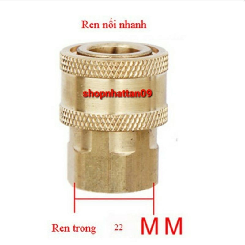 Ren nối nhanh 22mm (ren trong) cho bình bọt tuyết, phụ kiện rửa xe