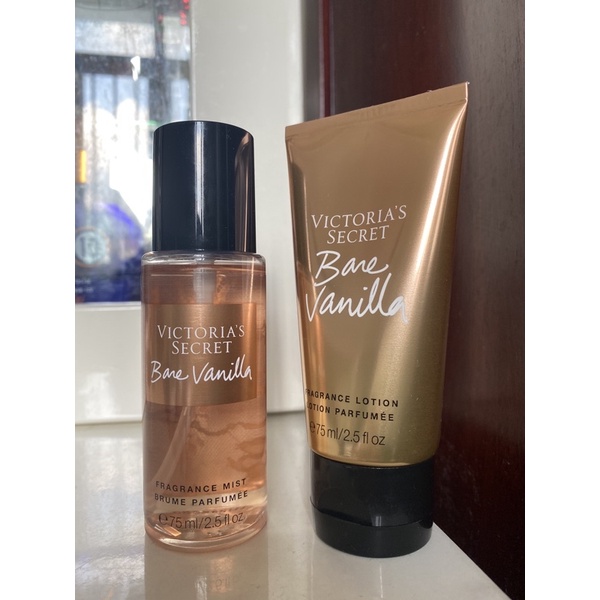 BILL US - Không hộp - Bộ sản phẩm Bare vanilla 2 chai mist - sữa dưỡng thể của Victoria secret 75ml