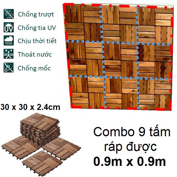 [EDEN] Gói 9 tấm ván sàn gỗ tự nhiên CLICK-ON sử dụng ngoài trời IKEA