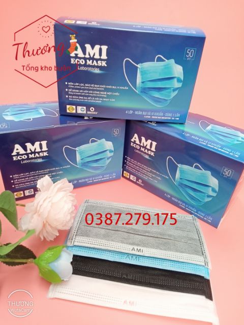 Khẩu trang y tế màu trắng 4 lớp AMI Eco Mask có vải kháng khuản hộp 50 cái | WebRaoVat - webraovat.net.vn