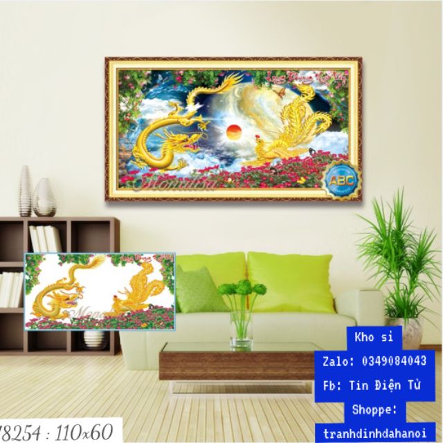 TRANH ĐÍNH ĐÁ LONG PHỤNG SUM VẦY 110 X 60