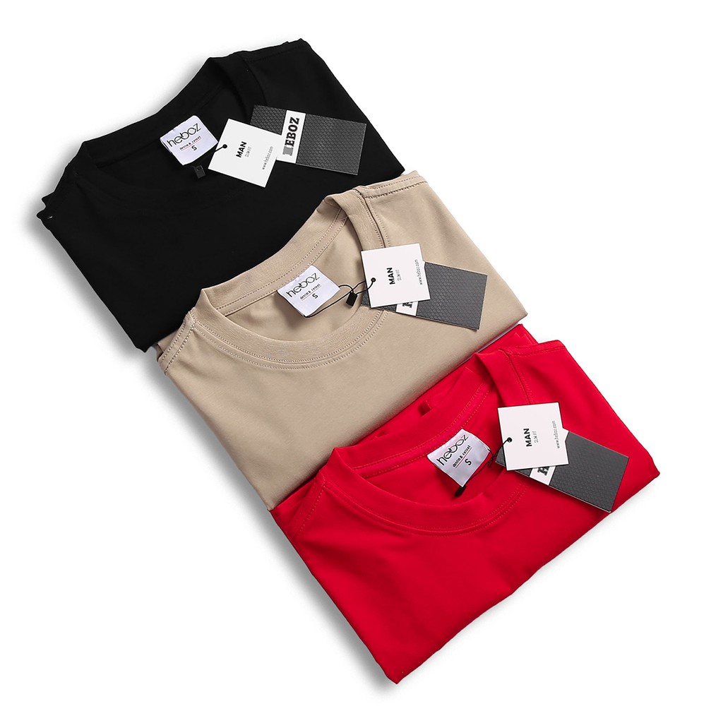 [HẾN STORE MENSWEAR] Áo thun Heboz logo thêu viền 4M vải cotton co giãn tốt, dày mát - 00000680