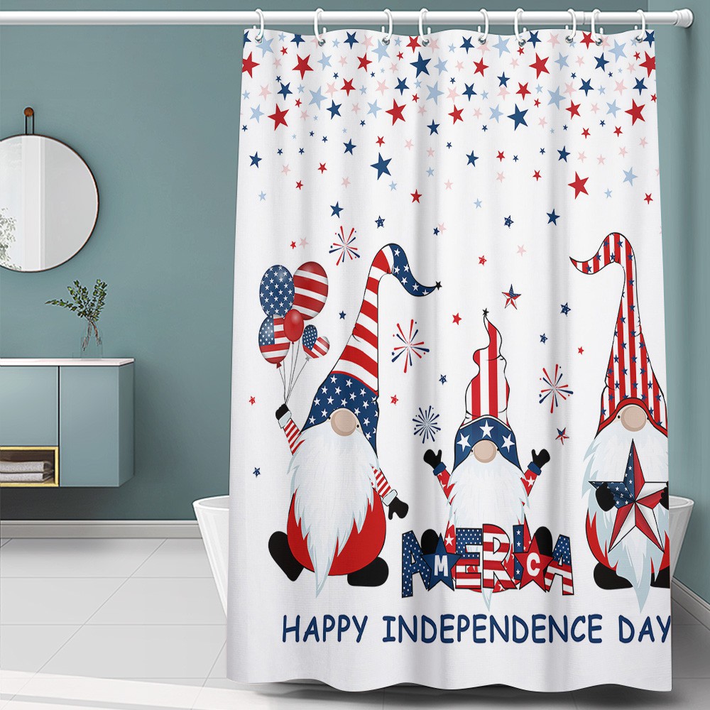 Rèm Che Bồn Tắm 72x72 Inch 4th Of July Patriotic Bằng Polyester Chống Thấm Nước In Hình Cờ Mỹ Dễ Thương Kèm 12 Móc Treo