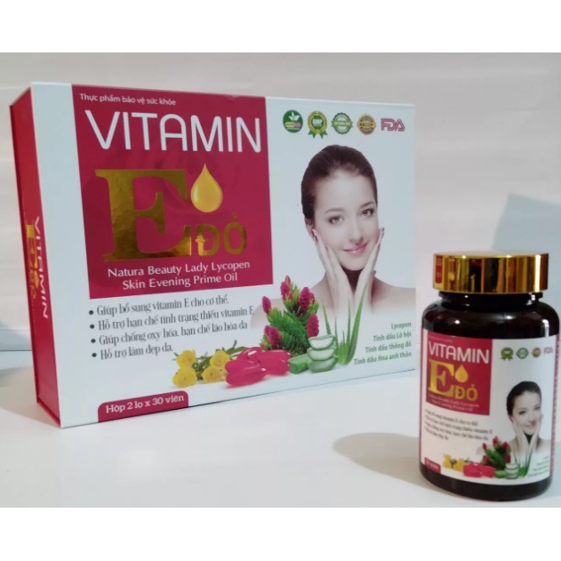 Vitamin E đỏ Tinh dầu hoa anh thảo - Hộp 2 lọ x 30v