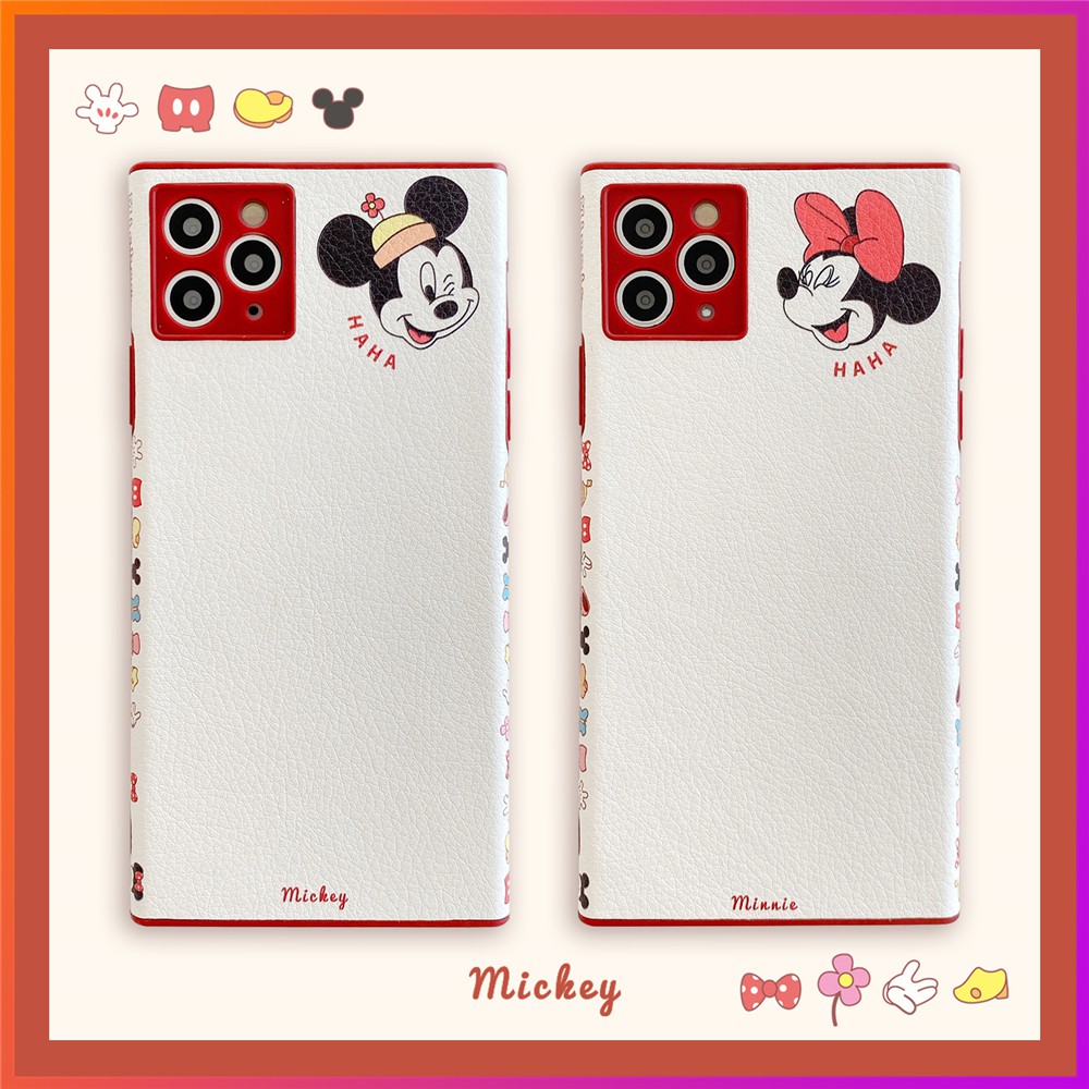 Ốp Điện Thoại Da In Hình Mickey Minnie Cho Iphone12Mini 11pro Max I7 I8Plus Se2 Xs