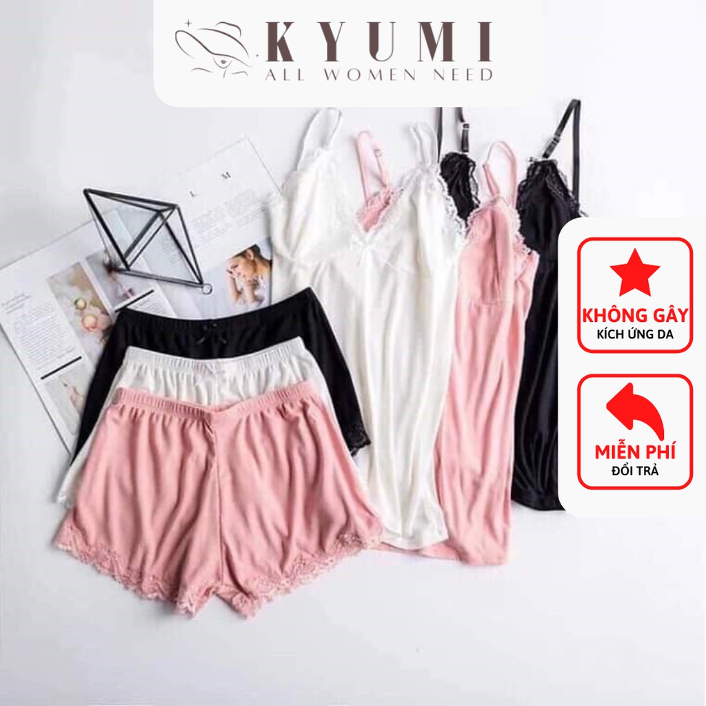 Đồ ngủ sexy đồ ngủ 2 dây viền ren KYUMI OFFICIAL, chất liệu thun borip cao cấp, freesize 40-60kg tùy chiều cao 007 | BigBuy360 - bigbuy360.vn