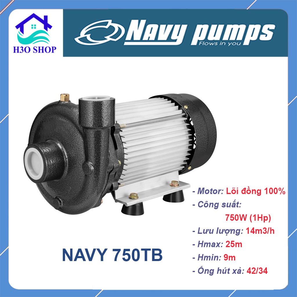 Máy bơm nước đẩy cao NAVY 750TB - 750W hút nước lưu lượng cao, bơm cao áp, bơm nước nông nghiệp
