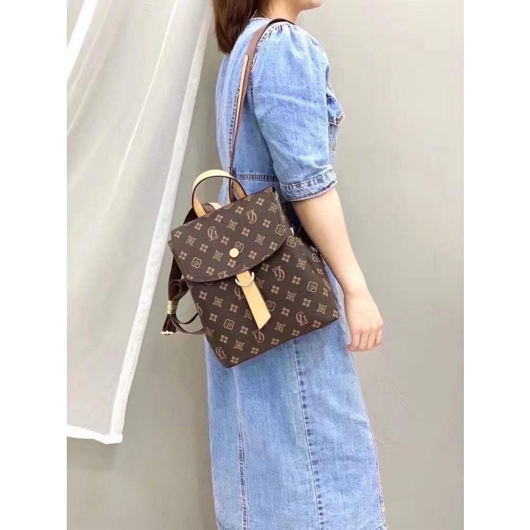 Balo da nữ mini thời trang vintage đi học đi làm họa tiết monogram cặp da pu cao cấp Y6761