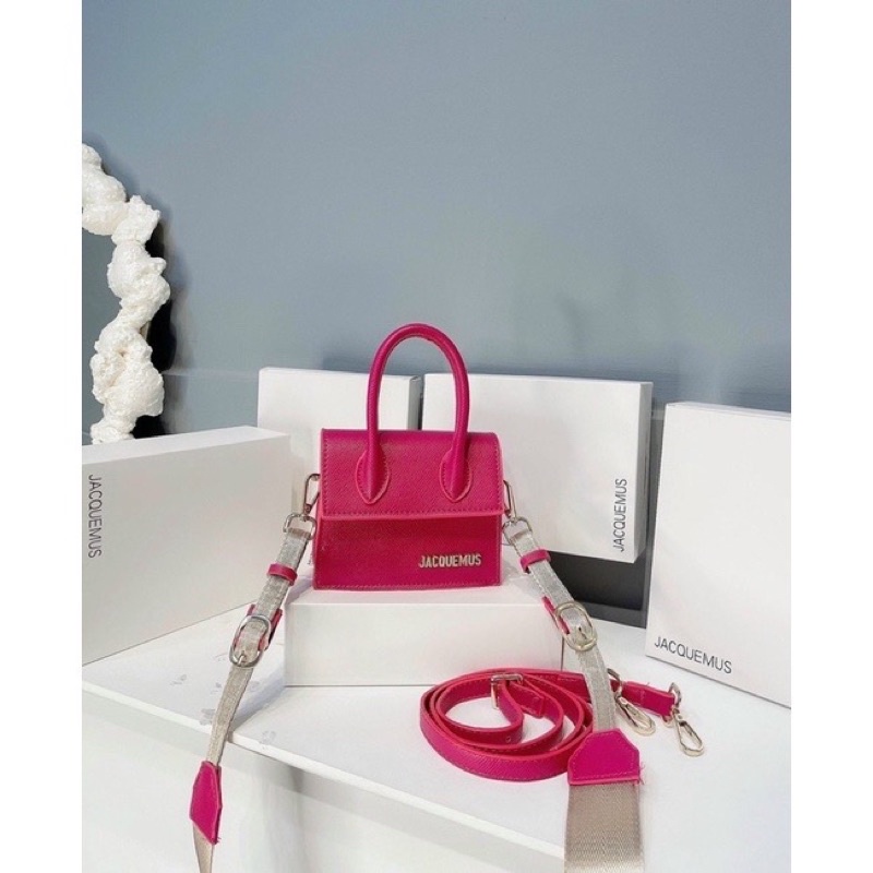Túi đeo chéo Jacquemus mini size 15 nhỏ nhắn đáng yêu dành cho nữ, bản 2 dây có dây da và dây cải dệt như hình