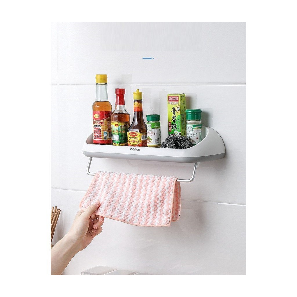 Kệ Nhà Tắm Để Đồ Có Thanh Nhôm Treo Khăn OENON Lắp Đặt Dán Tường Cao Cấp