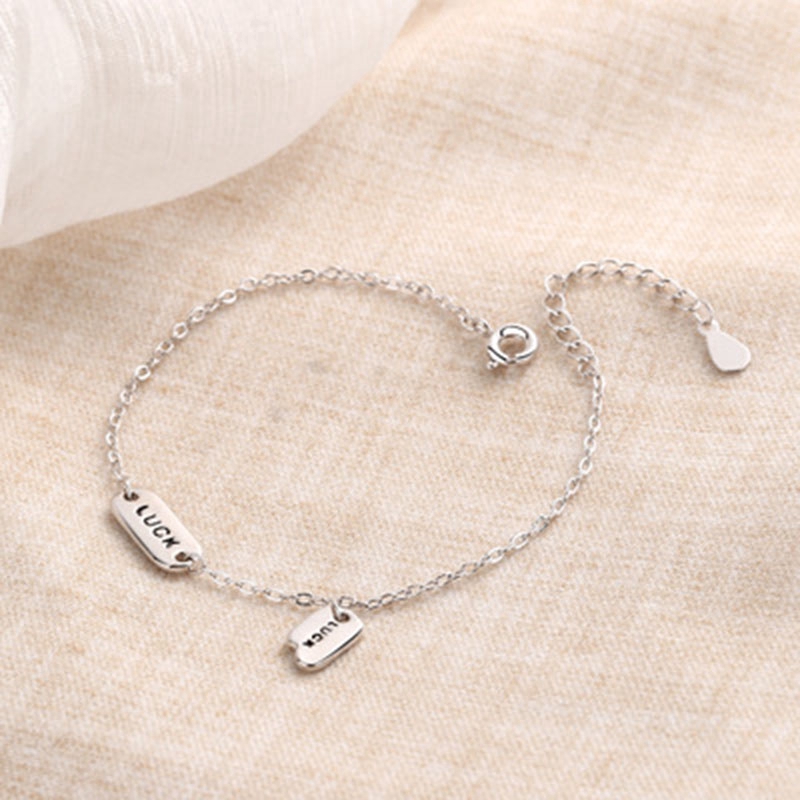 Nữ Thời Trang Tinh Tế Vòng tay bạc Sterling 925 mặt hình chữ Luck cho nữ