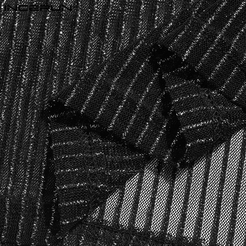 INCERUN Áo Thun Nam Ngắn Tay Họa Tiết Sọc Ngang