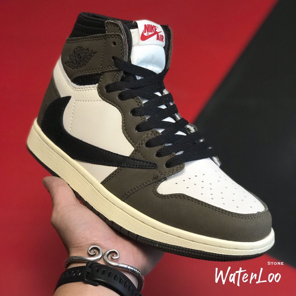 Giày Thể Thao Sneakers Air Jordan 1 High Travis Scott Cổ Cao Nâu Đen  Waterloo Store