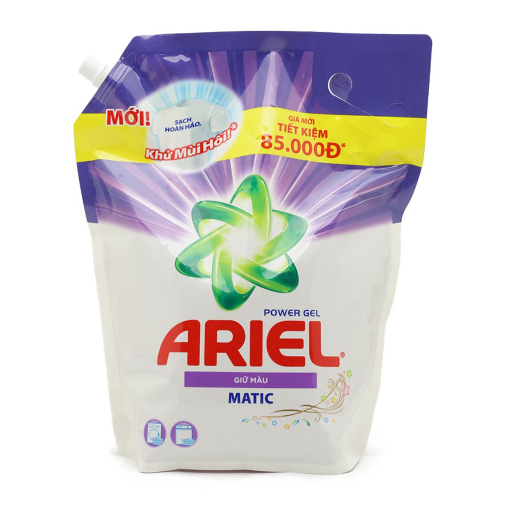 Nước Giặt Ariel Power Gel Giữ Màu Matic Dạng Túi 3,25kg (Tẩy sạch vết bẩn tốt hơn gấp 2 lần)