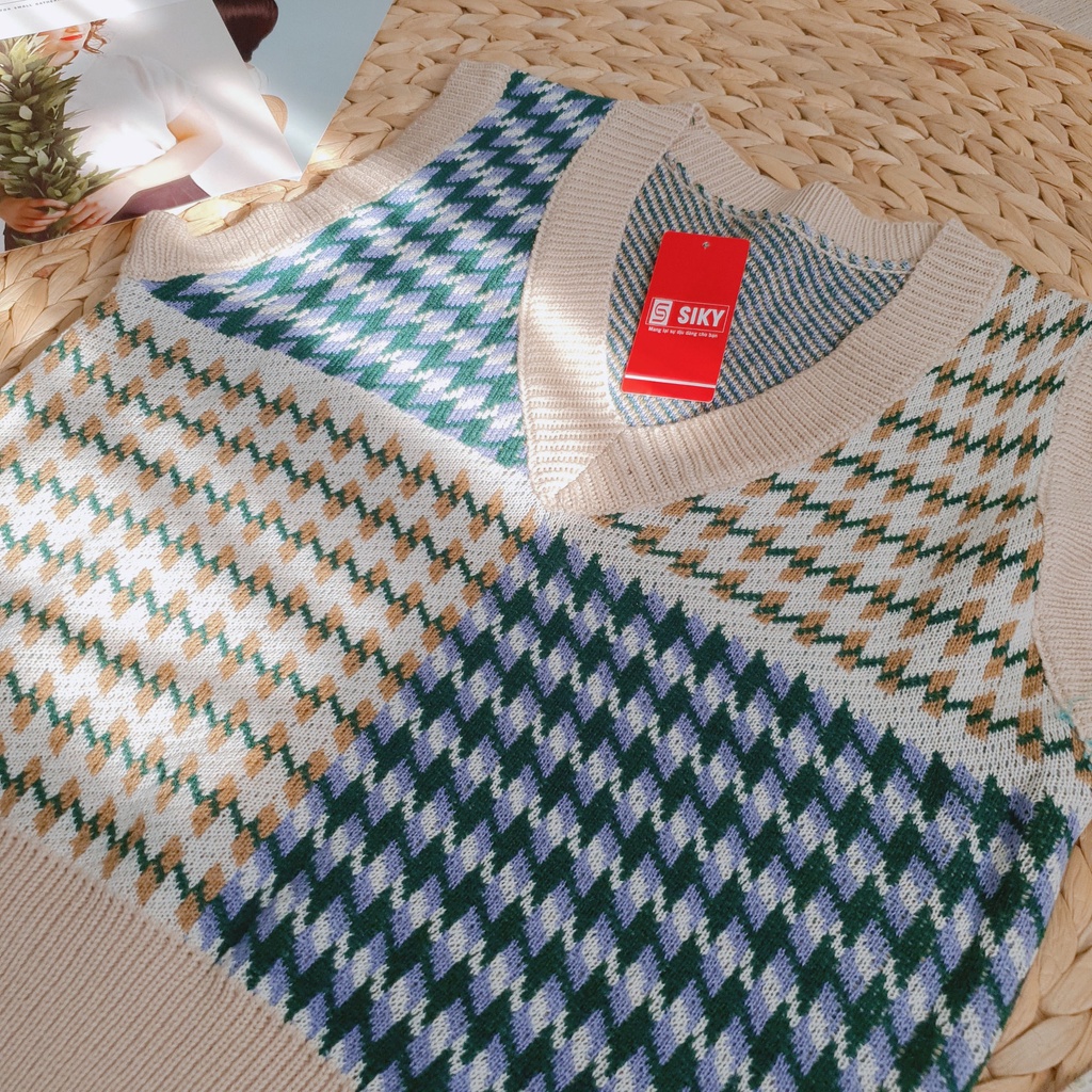 Áo gile len nữ chất dày dặn họa tiết ziczac phong cách Hàn Quốc siêu xinh - Len01 | BigBuy360 - bigbuy360.vn