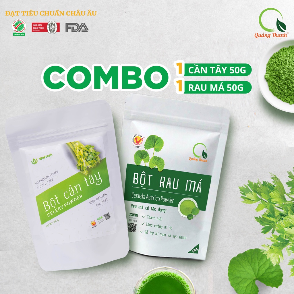 Combo Bột Cần Tây và Bột Rau Má 50g - Thanh nhiệt, mát gan, sáng da, đẹp dáng - Hàng chính hãng