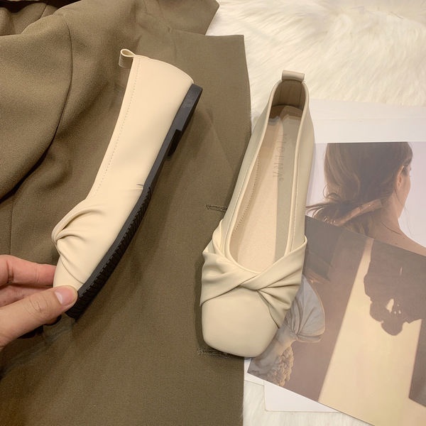 Giày Búp Bê Mũi Vuông Đế Bằng Chống Trượt Thiết Kế Thoáng Khí Thời Trang Cho Nữ