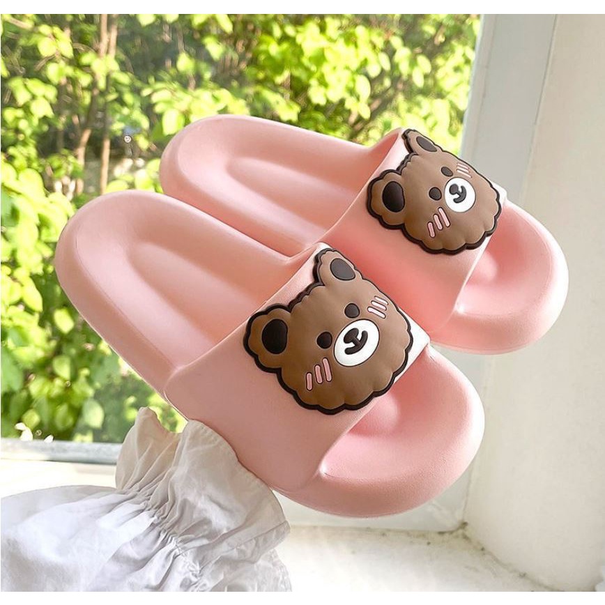 [HCM] Dép Quai Ngang Nữ Bear Đế Rãnh Tròn In Hình Mặt Gấu