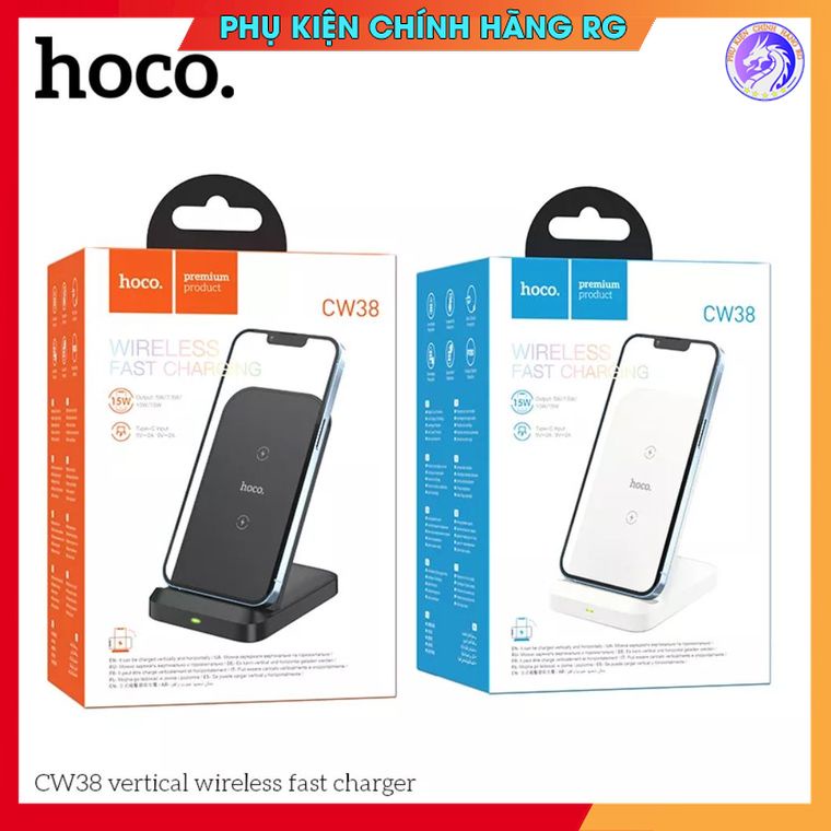 Đế sạc Không dây Hoco CW38 Hỗ Trợ Sạc Nhanh 15W Dạng đứng sang trọng - Bảo Hành Chính Hãng