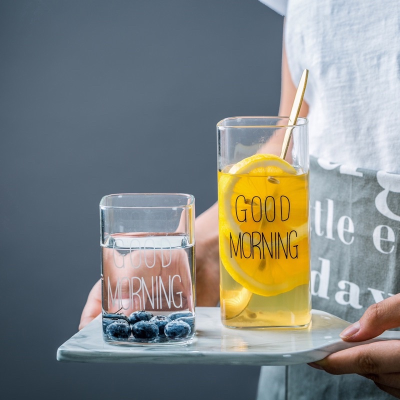 [Giá sỉ] Ly Thủy Tinh Hình Vuông Good Morning