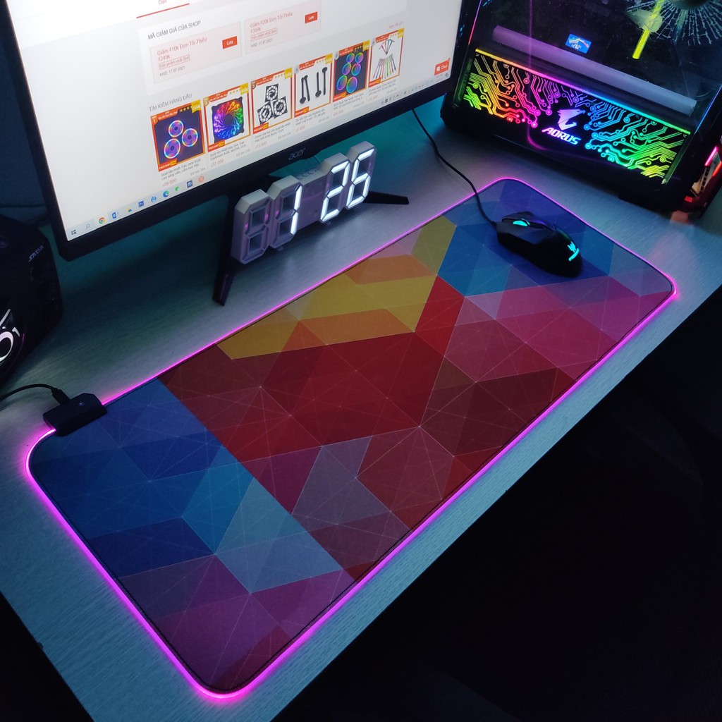 Mouse Pad, bàn di chuột, lót di chuột tích hợp Led RGB sáng viền,phiên bản Overlay 2 kích thước 80cm x 30cm dày 4mm