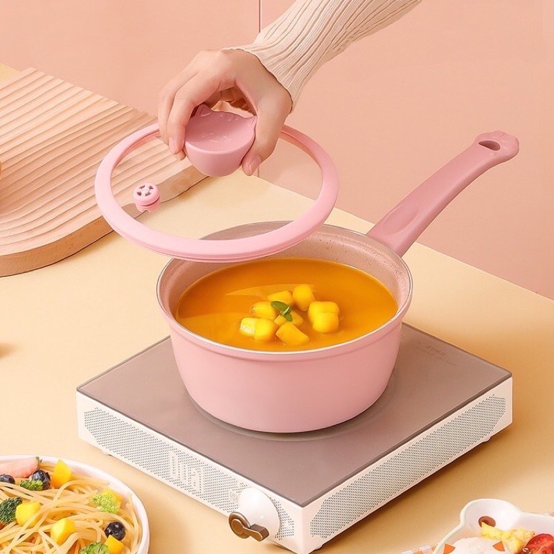 Bộ nồi xửng chống dính cao cấp Fashion Baby Cat, size 20cm cho bé ăn dặm kèm quà tặng