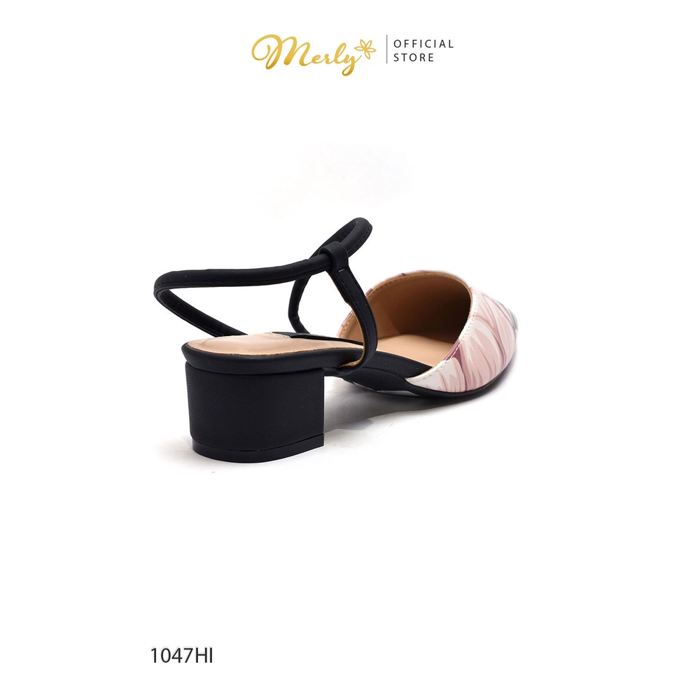 Giày sandal gót thấp họa tiết Merly 1047