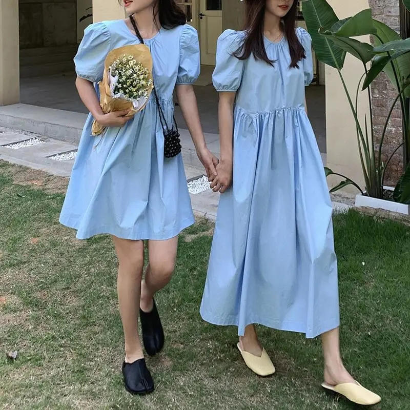 Đầm Nữ Ngắn Tay Cổ Tròn Eo Thắt Thời Trang Hàn