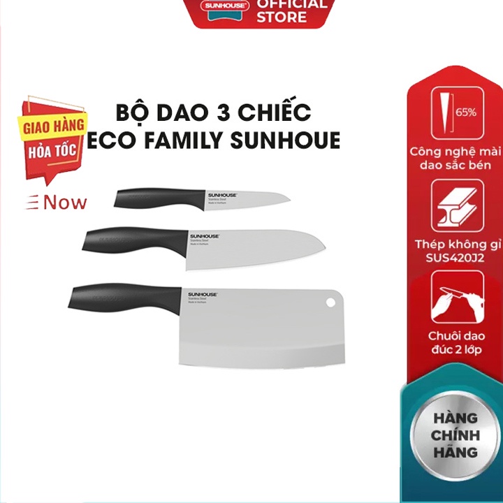 Bộ dao bếp nhật cao cấp 2 - 3 chiếc Sunhouse KS-KN3E2-KS-KN100PS-2022 lưỡi dao siêu bền làm từ thép không gỉ SUS420