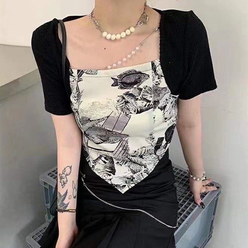 Áo thun nữ khăn lụa hoạ tiết chất lừ